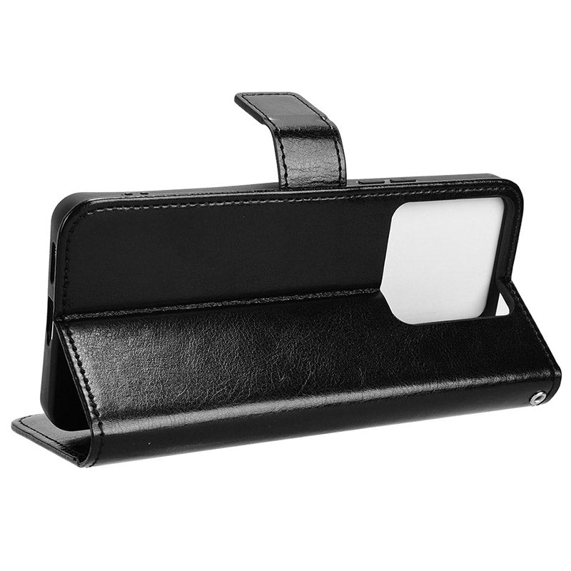 For Xiaomi Redmi Note 13 5G Case Crazy Horse Texture Phone Wallet Cover - Black