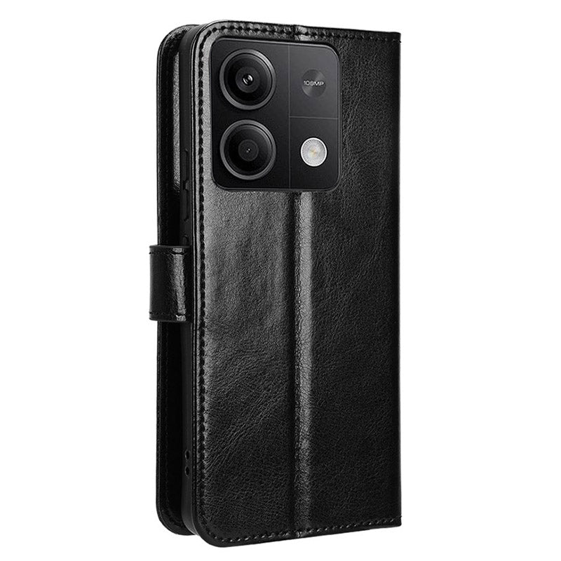 For Xiaomi Redmi Note 13 5G Case Crazy Horse Texture Phone Wallet Cover - Black