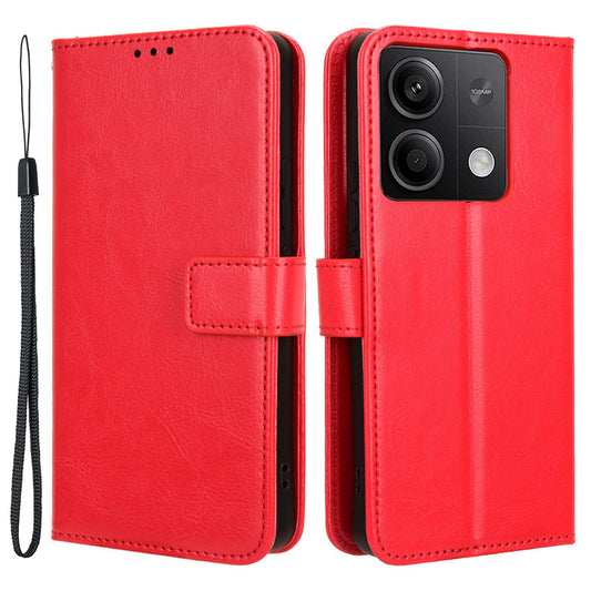 For Xiaomi Redmi Note 13 5G Case Crazy Horse Texture Phone Wallet Cover - Red