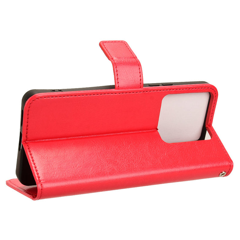 For Xiaomi Redmi Note 13 5G Case Crazy Horse Texture Phone Wallet Cover - Red