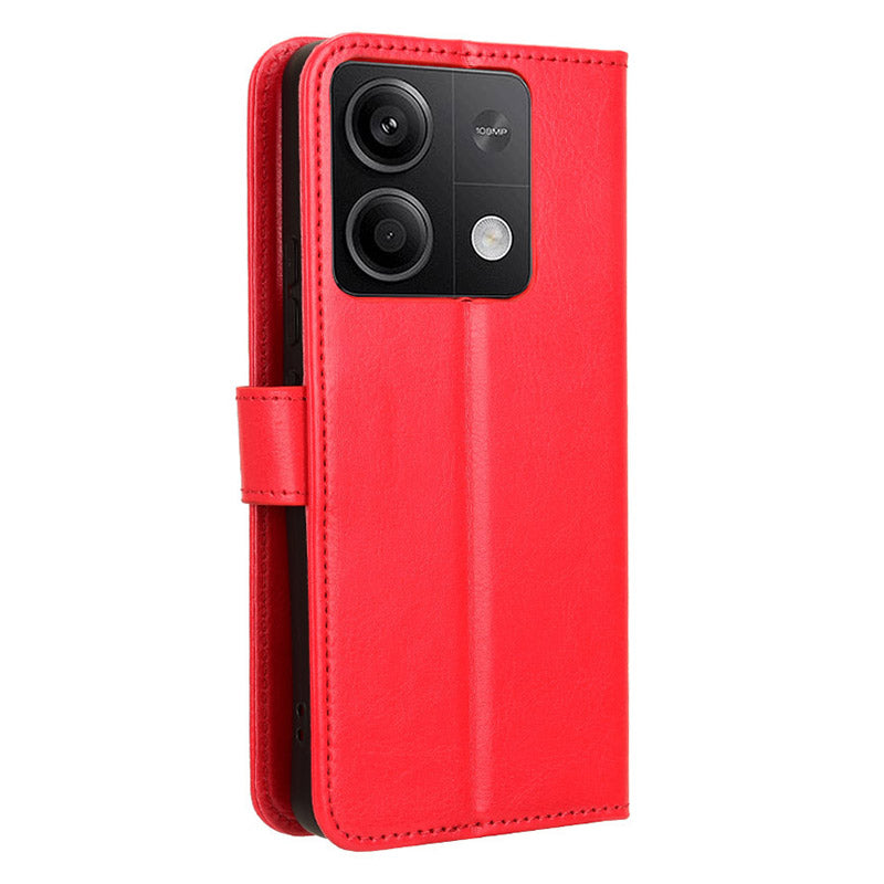 For Xiaomi Redmi Note 13 5G Case Crazy Horse Texture Phone Wallet Cover - Red