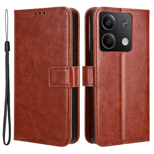 For Xiaomi Redmi Note 13 5G Case Crazy Horse Texture Phone Wallet Cover - Brown