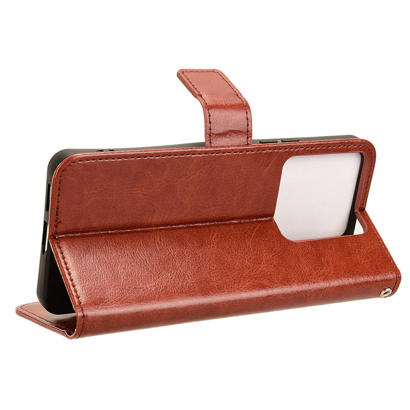 For Xiaomi Redmi Note 13 5G Case Crazy Horse Texture Phone Wallet Cover - Brown
