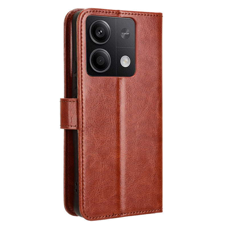 For Xiaomi Redmi Note 13 5G Case Crazy Horse Texture Phone Wallet Cover - Brown