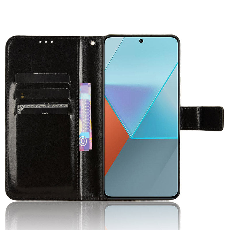 For Xiaomi Redmi Note 13 Pro 5G / Poco X6 5G Case PU Leather Phone Stand Cover - Black