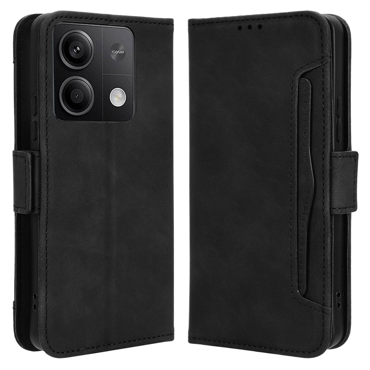 For Xiaomi Redmi Note 13 5G Case Slim-Fit PU Leather Phone Stand Cover Wallet - Black