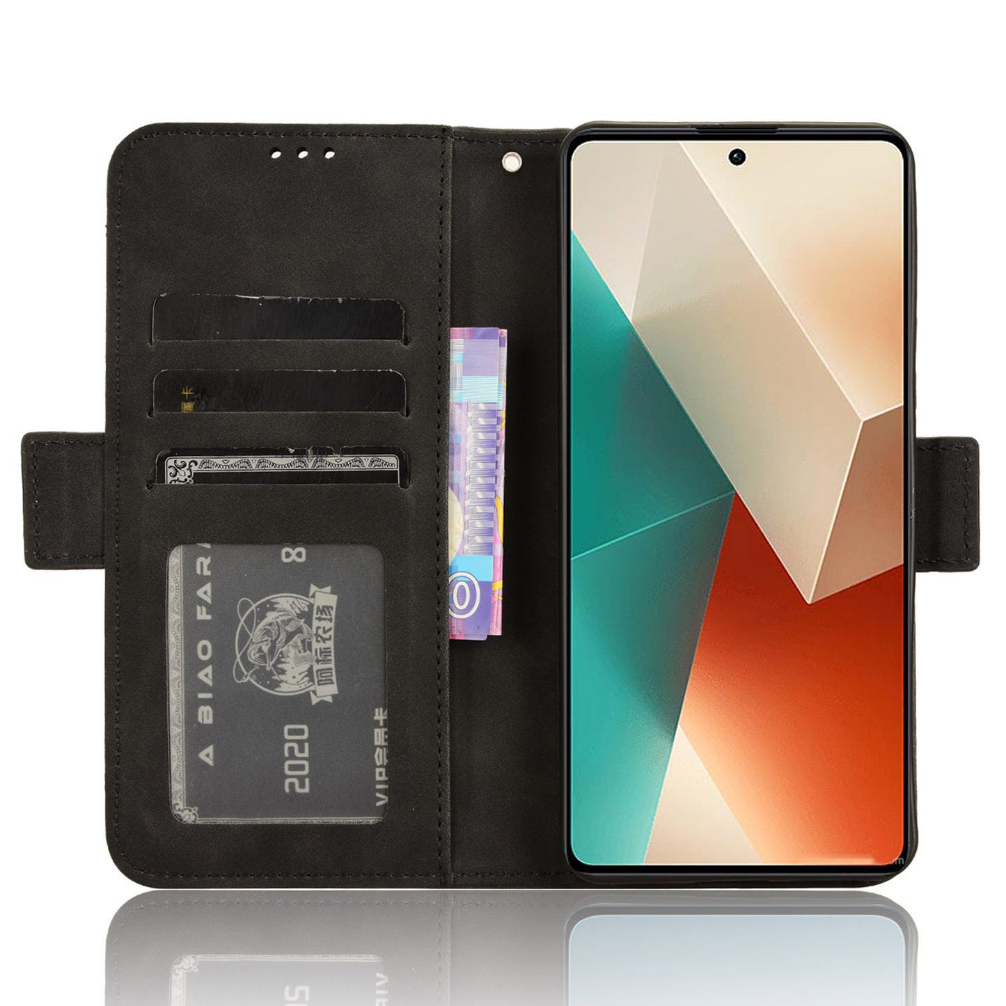 For Xiaomi Redmi Note 13 5G Case Slim-Fit PU Leather Phone Stand Cover Wallet - Black