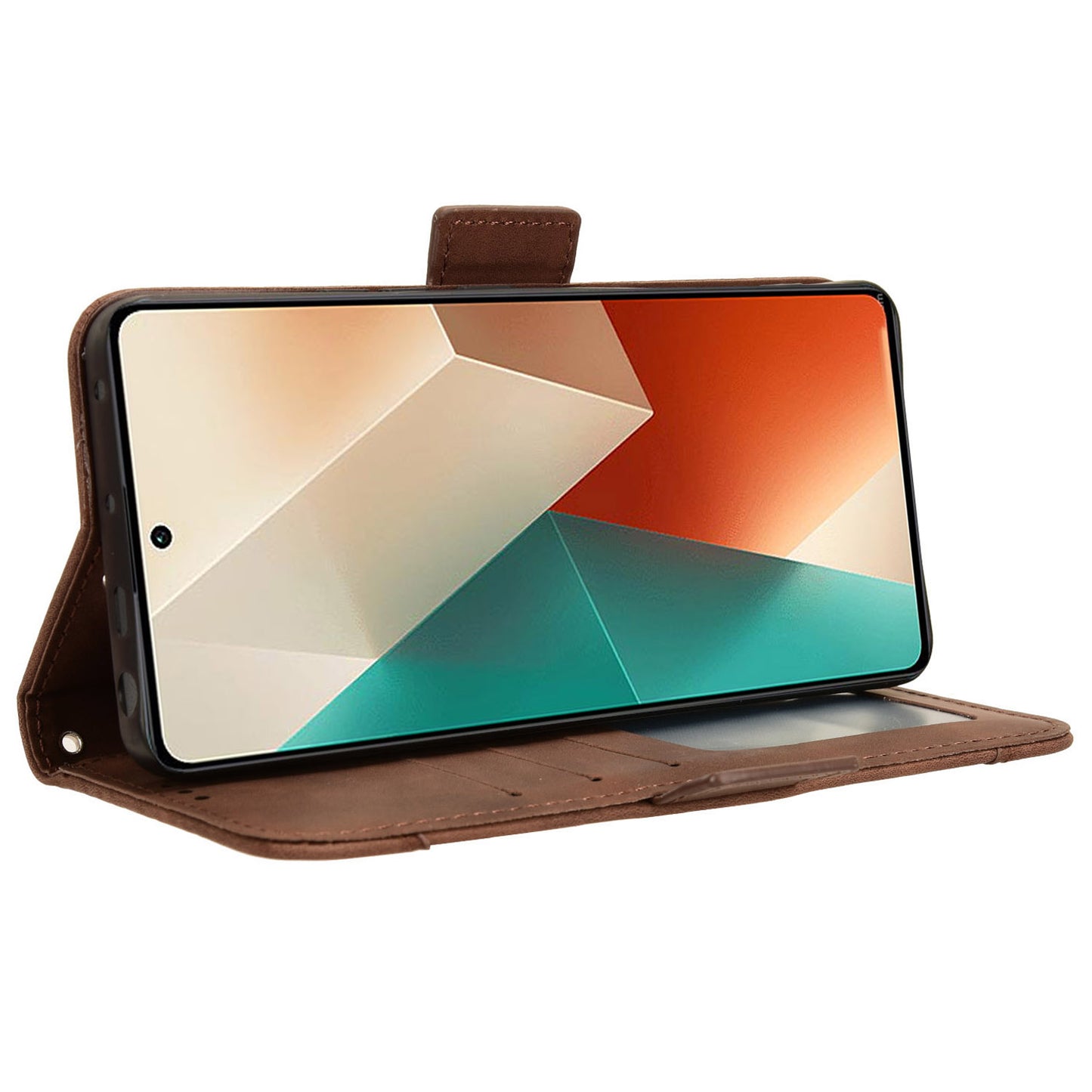 For Xiaomi Redmi Note 13 5G Case Slim-Fit PU Leather Phone Stand Cover Wallet - Brown