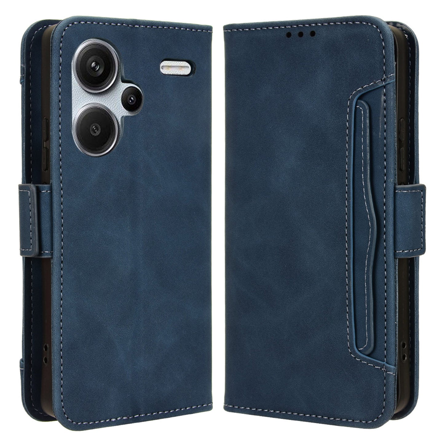 For Xiaomi Redmi Note 13 Pro+ 5G Anti-Scratch Phone Shell Leather Case Wallet Stand Phone Cover - Blue