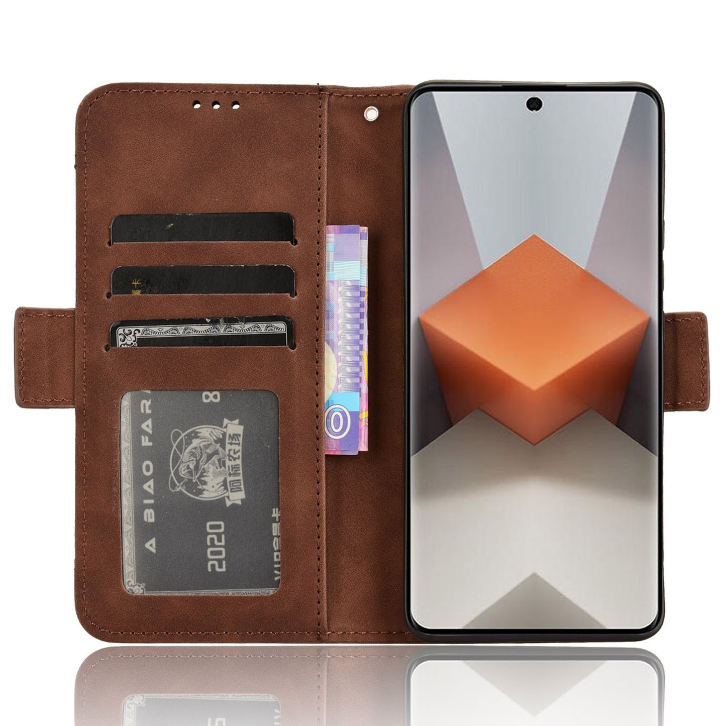 For Xiaomi Redmi Note 13 Pro+ 5G Anti-Scratch Phone Shell Leather Case Wallet Stand Phone Cover - Brown