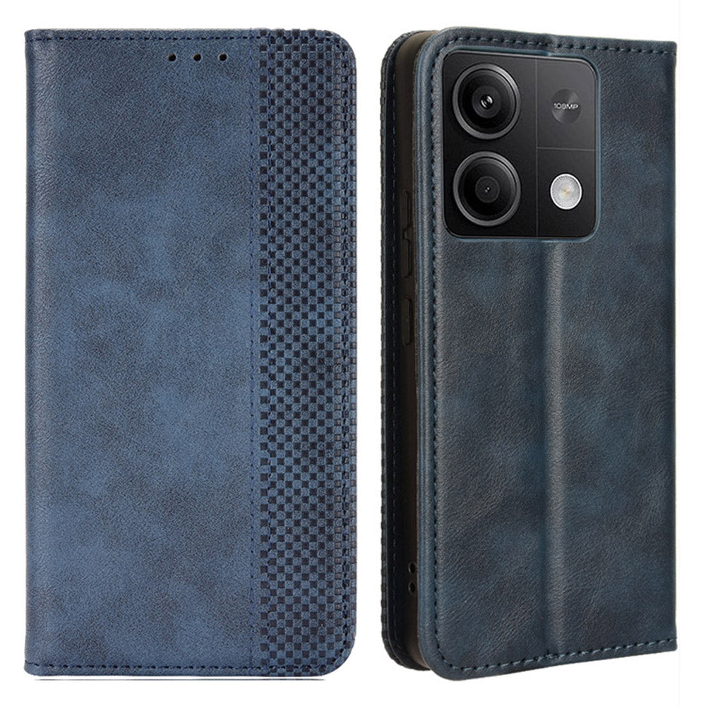 For Xiaomi Redmi Note 13 5G Mobile Phone Cover Case Wallet Retro PU Leather Shell - Blue