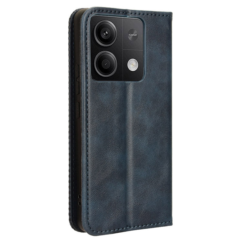 For Xiaomi Redmi Note 13 5G Mobile Phone Cover Case Wallet Retro PU Leather Shell - Blue