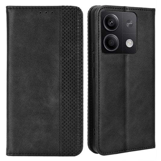 For Xiaomi Redmi Note 13 5G Mobile Phone Cover Case Wallet Retro PU Leather Shell - Black