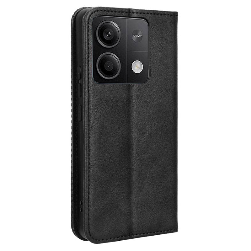 For Xiaomi Redmi Note 13 5G Mobile Phone Cover Case Wallet Retro PU Leather Shell - Black