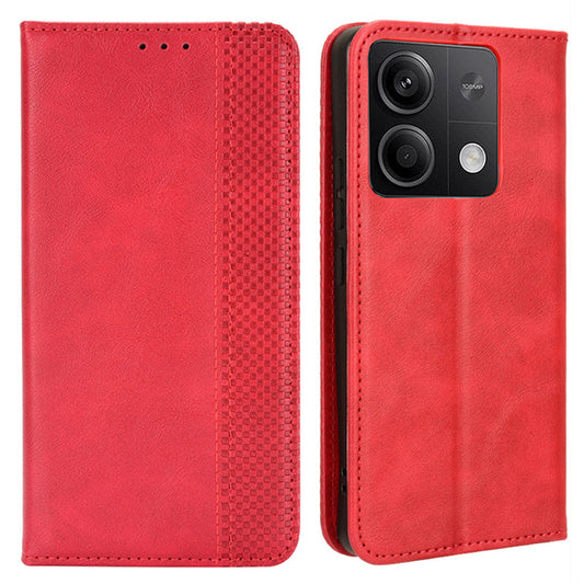 For Xiaomi Redmi Note 13 5G Mobile Phone Cover Case Wallet Retro PU Leather Shell - Red