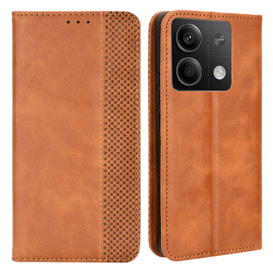 For Xiaomi Redmi Note 13 5G Mobile Phone Cover Case Wallet Retro PU Leather Shell - Brown