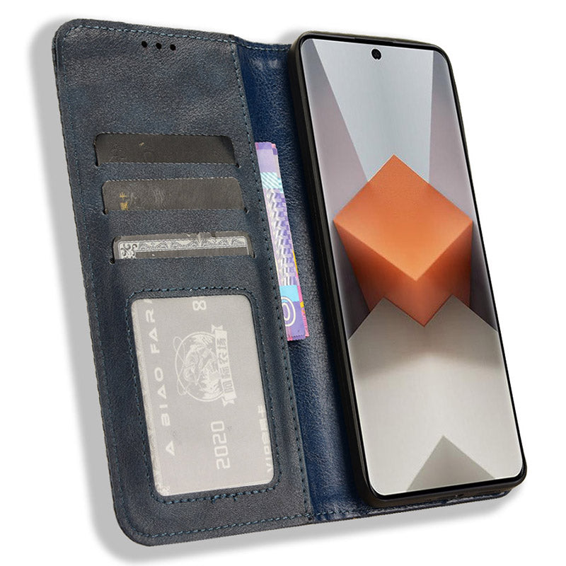 Retro Leather Phone Cover for Xiaomi Redmi Note 13 Pro+ Wallet Magnetic Leather Phone Case - Blue
