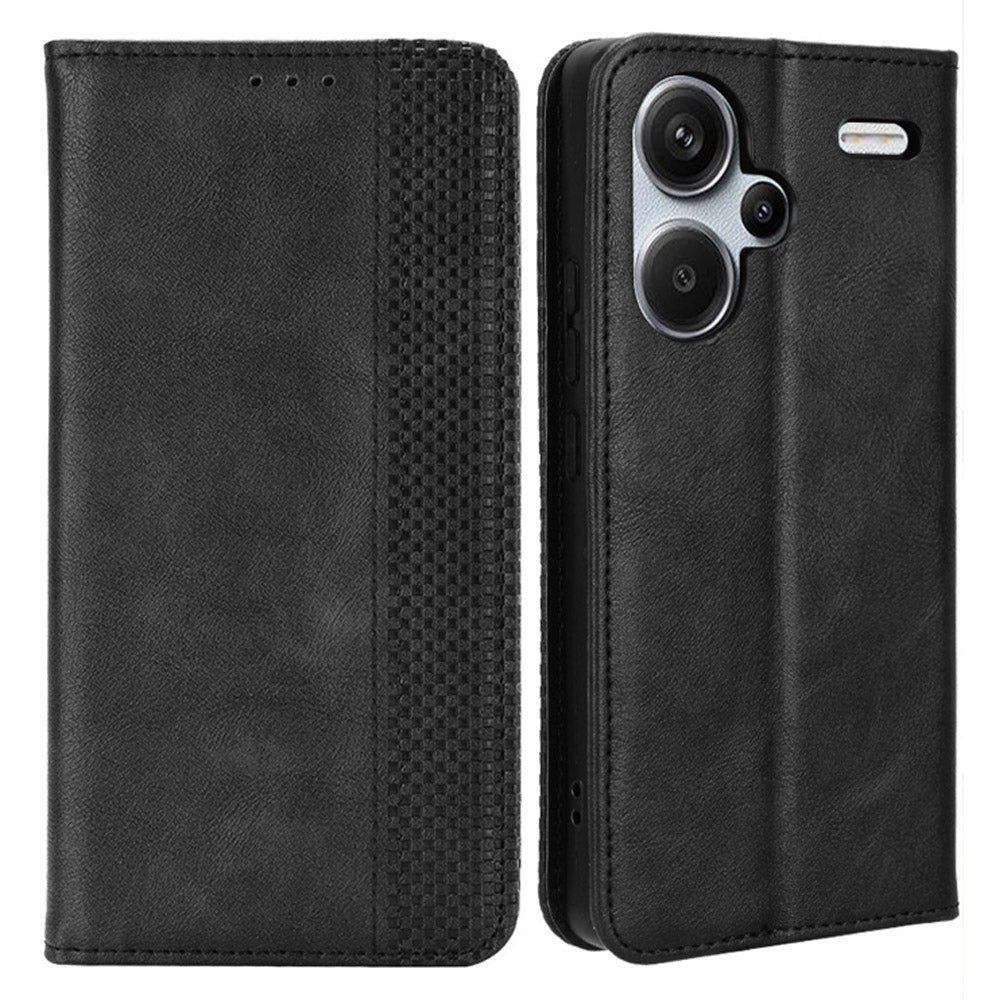 Retro Leather Phone Cover for Xiaomi Redmi Note 13 Pro+ Wallet Magnetic Leather Phone Case - Black