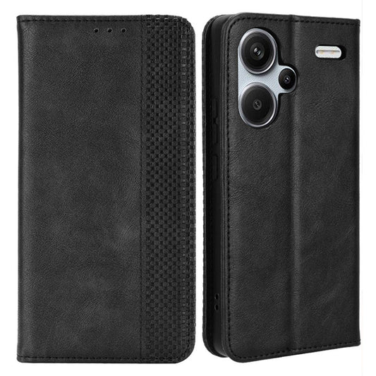 Retro Leather Phone Cover for Xiaomi Redmi Note 13 Pro+ Wallet Magnetic Leather Phone Case - Black