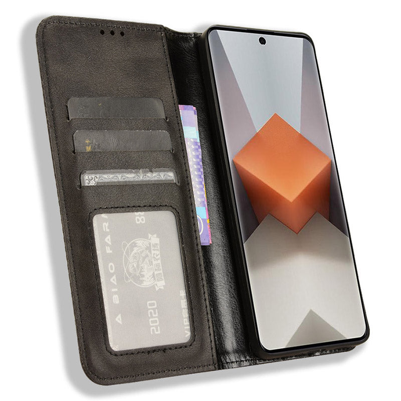 Retro Leather Phone Cover for Xiaomi Redmi Note 13 Pro+ Wallet Magnetic Leather Phone Case - Black