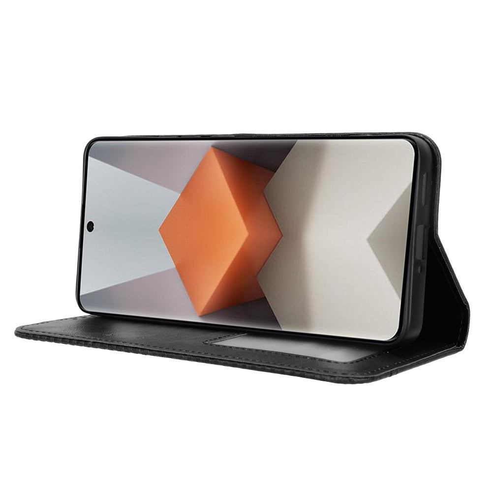 Retro Leather Phone Cover for Xiaomi Redmi Note 13 Pro+ Wallet Magnetic Leather Phone Case - Black