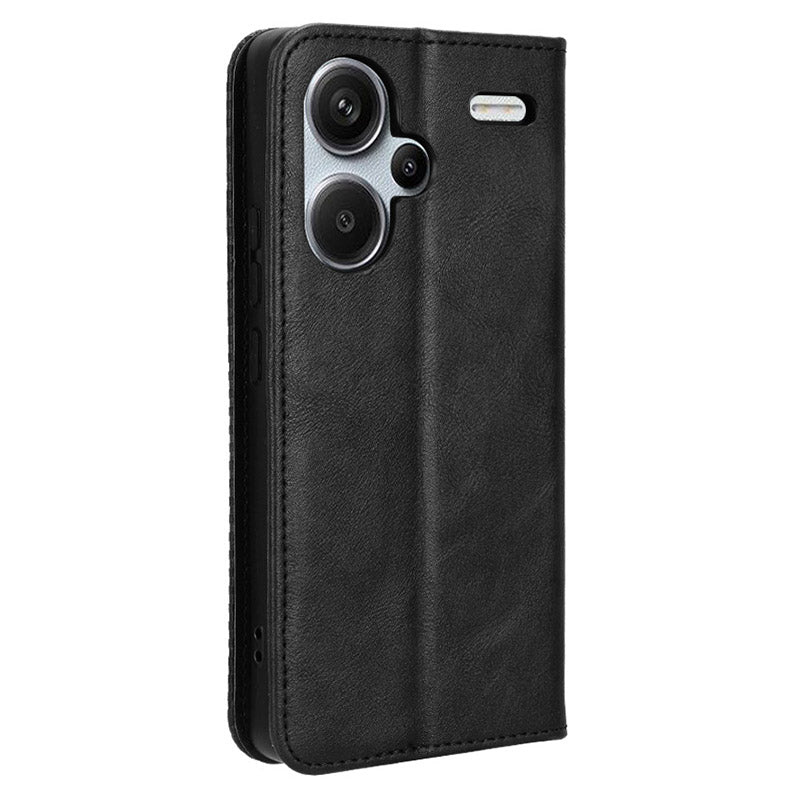 Retro Leather Phone Cover for Xiaomi Redmi Note 13 Pro+ Wallet Magnetic Leather Phone Case - Black