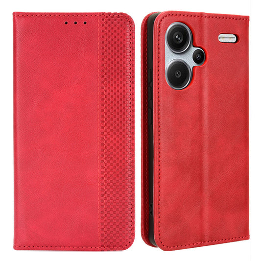 Retro Leather Phone Cover for Xiaomi Redmi Note 13 Pro+ Wallet Magnetic Leather Phone Case - Red