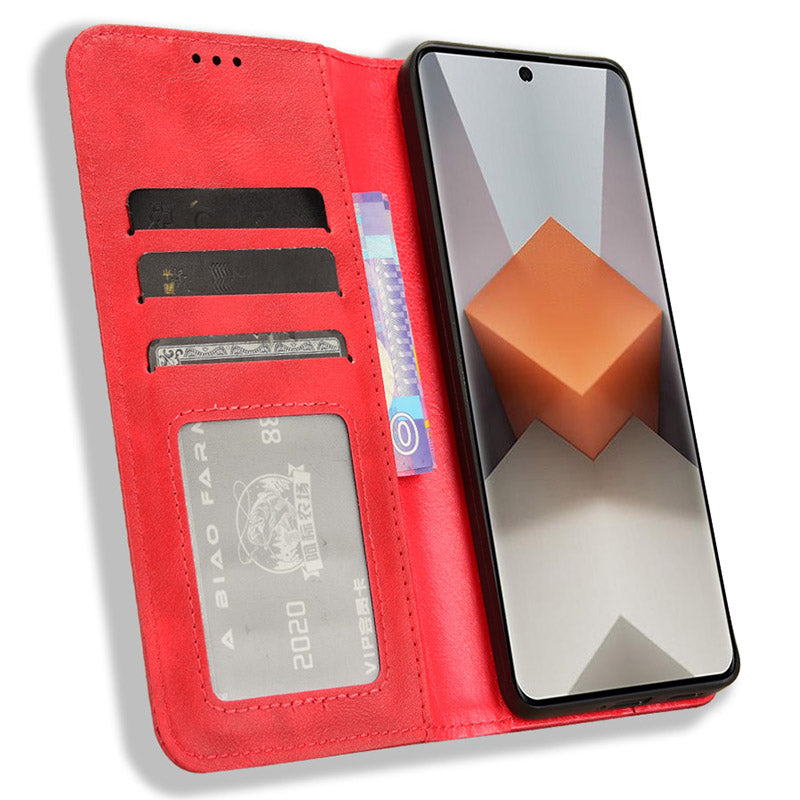 Retro Leather Phone Cover for Xiaomi Redmi Note 13 Pro+ Wallet Magnetic Leather Phone Case - Red