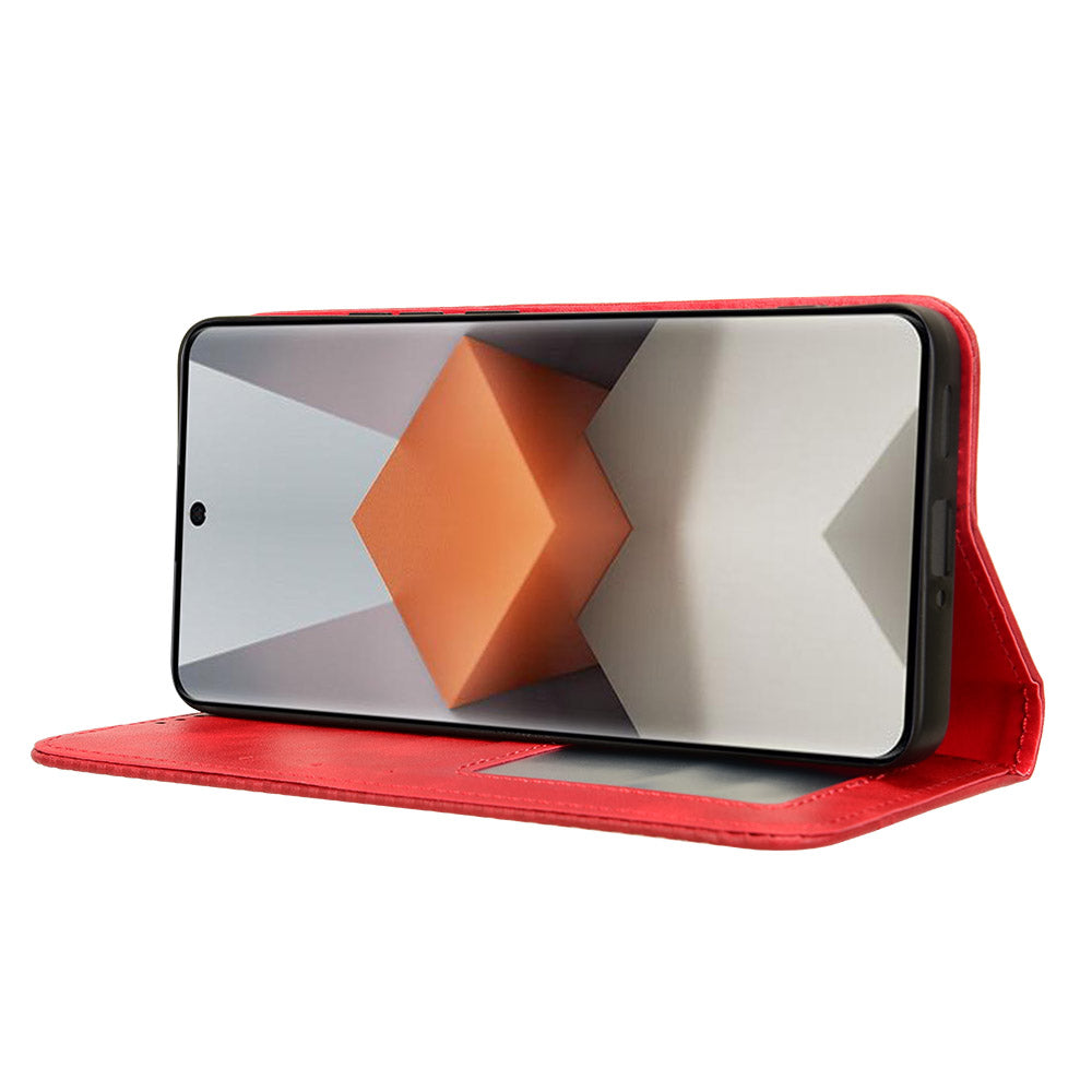 Retro Leather Phone Cover for Xiaomi Redmi Note 13 Pro+ Wallet Magnetic Leather Phone Case - Red