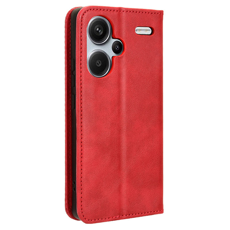 Retro Leather Phone Cover for Xiaomi Redmi Note 13 Pro+ Wallet Magnetic Leather Phone Case - Red
