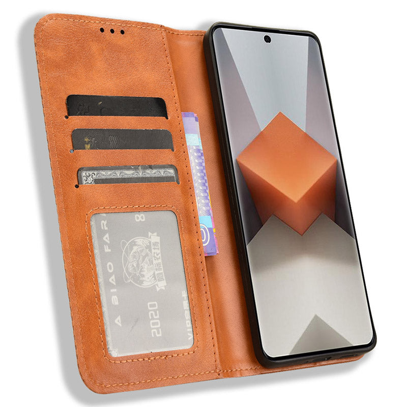 Retro Leather Phone Cover for Xiaomi Redmi Note 13 Pro+ Wallet Magnetic Leather Phone Case - Brown