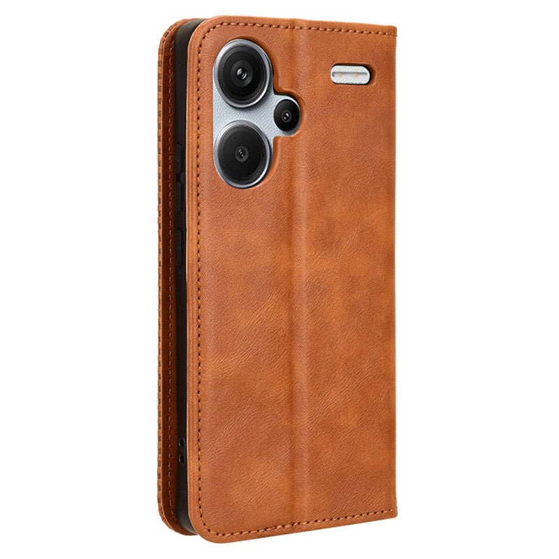 Retro Leather Phone Cover for Xiaomi Redmi Note 13 Pro+ Wallet Magnetic Leather Phone Case - Brown
