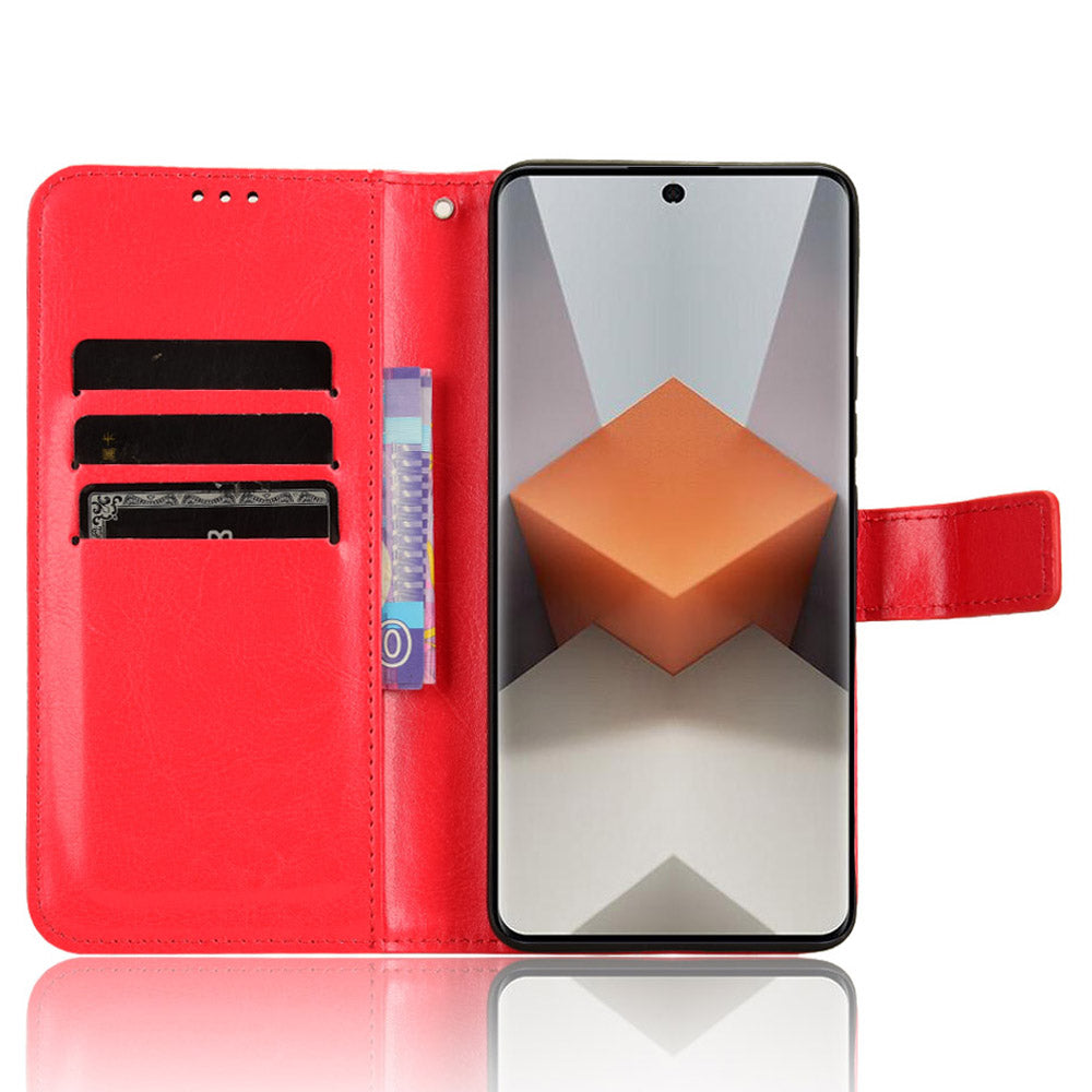 For Xiaomi Redmi Note 13 Pro+ Cell Phone Shell Crazy Horse Texture Cover Phone Case Wallet - Red