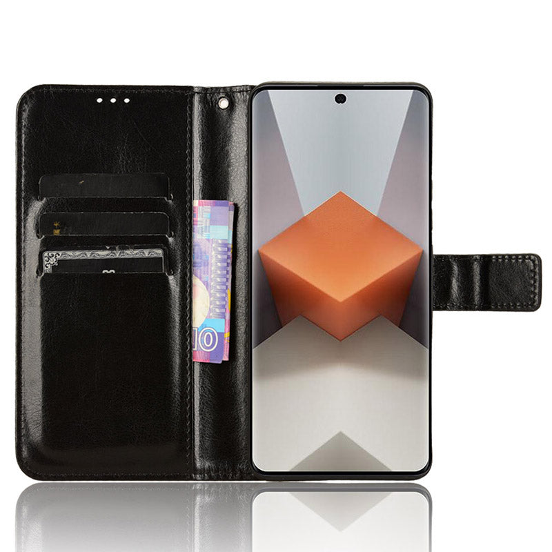 For Xiaomi Redmi Note 13 Pro+ Cell Phone Shell Crazy Horse Texture Cover Phone Case Wallet - Black