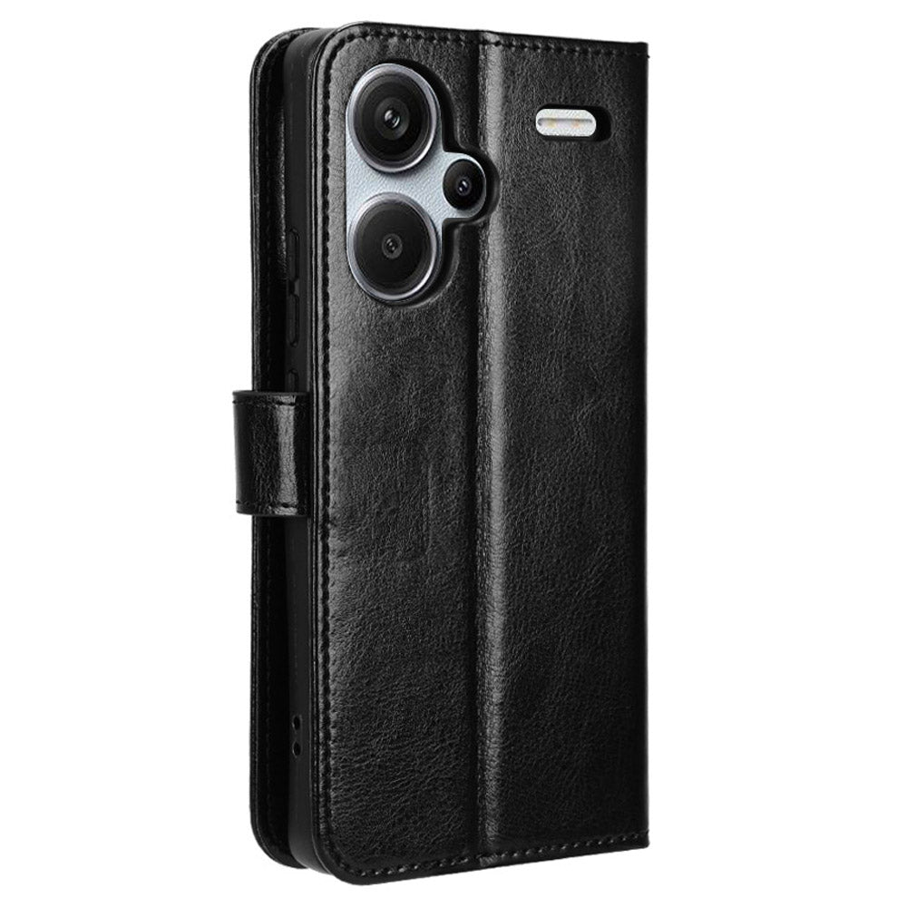 For Xiaomi Redmi Note 13 Pro+ Cell Phone Shell Crazy Horse Texture Cover Phone Case Wallet - Black