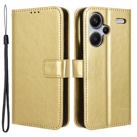 For Xiaomi Redmi Note 13 Pro+ Cell Phone Shell Crazy Horse Texture Cover Phone Case Wallet - Gold