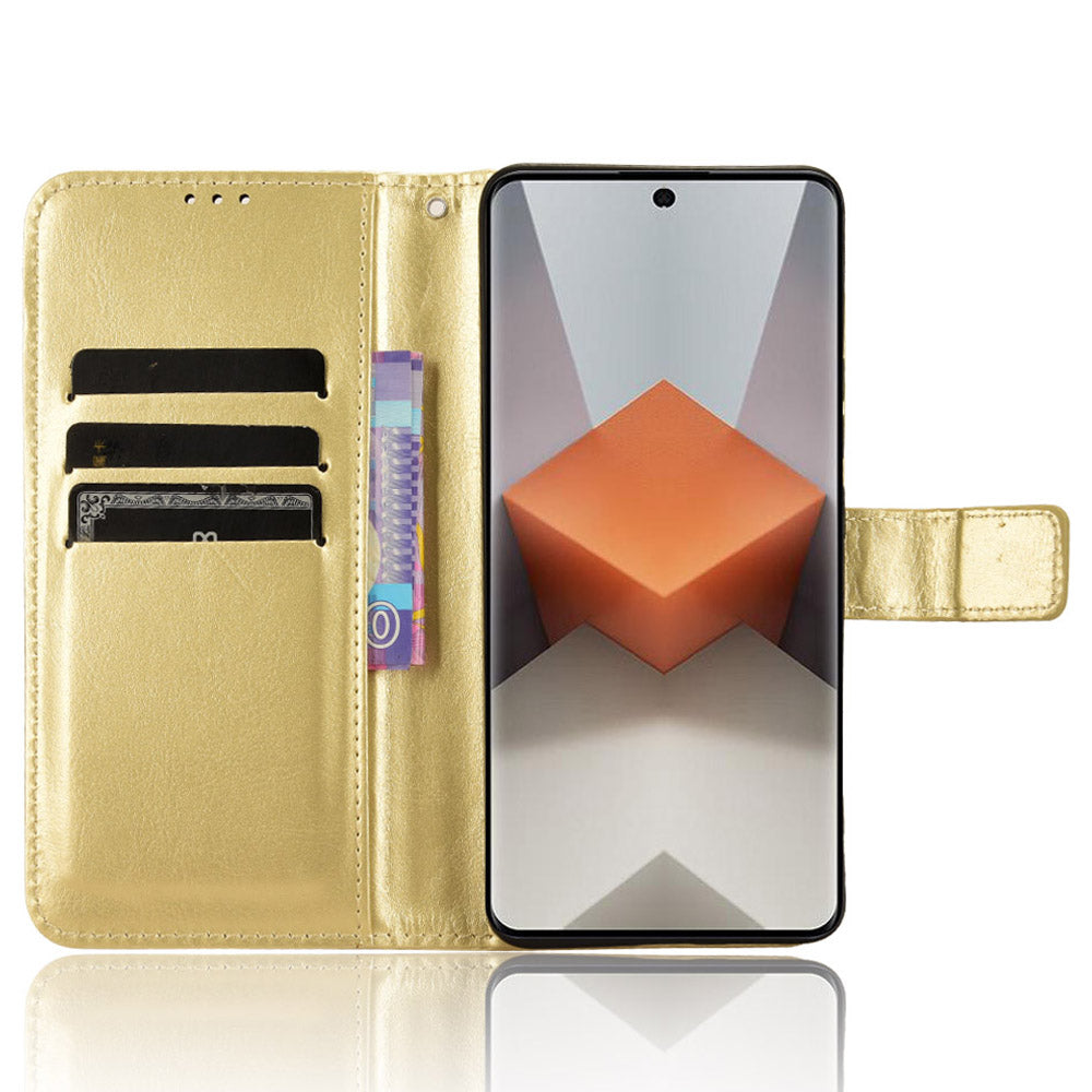 For Xiaomi Redmi Note 13 Pro+ Cell Phone Shell Crazy Horse Texture Cover Phone Case Wallet - Gold
