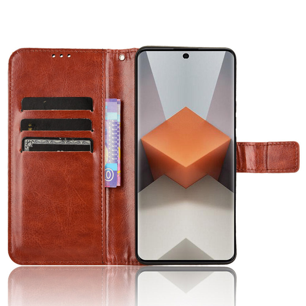 For Xiaomi Redmi Note 13 Pro+ Cell Phone Shell Crazy Horse Texture Cover Phone Case Wallet - Brown