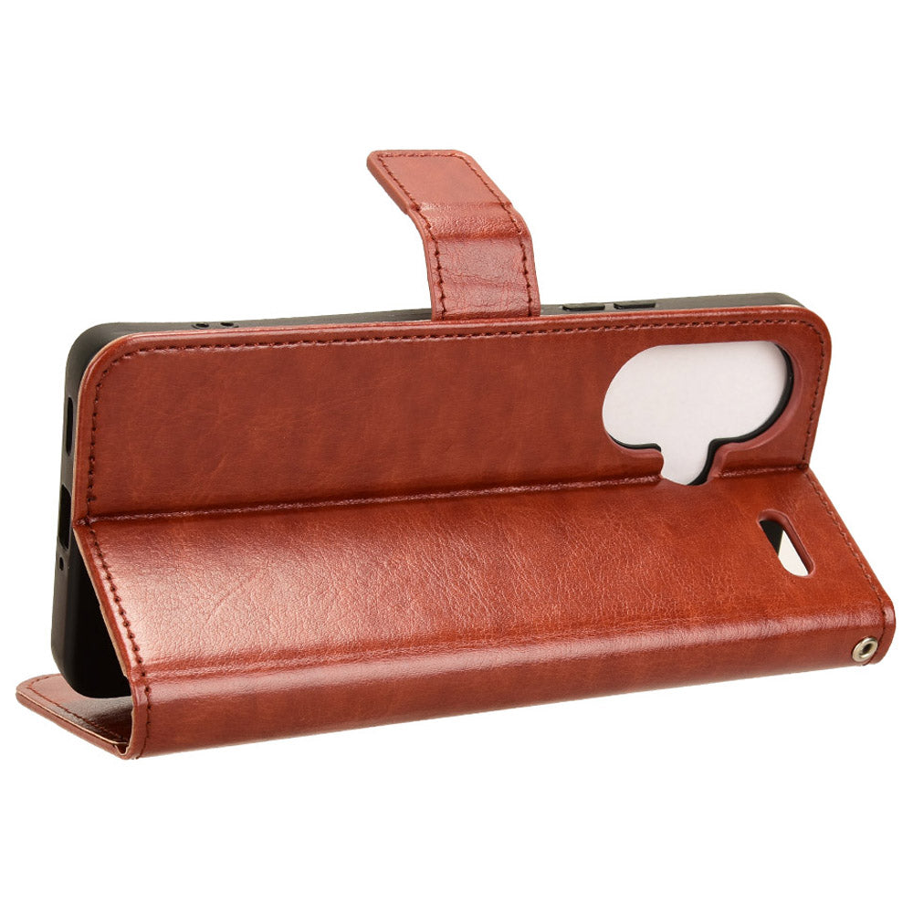 For Xiaomi Redmi Note 13 Pro+ Cell Phone Shell Crazy Horse Texture Cover Phone Case Wallet - Brown