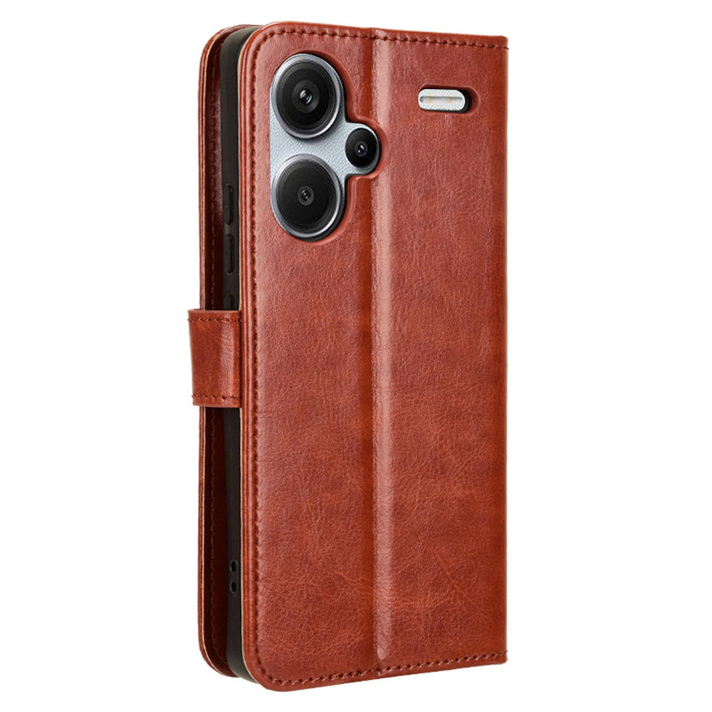 For Xiaomi Redmi Note 13 Pro+ Cell Phone Shell Crazy Horse Texture Cover Phone Case Wallet - Brown