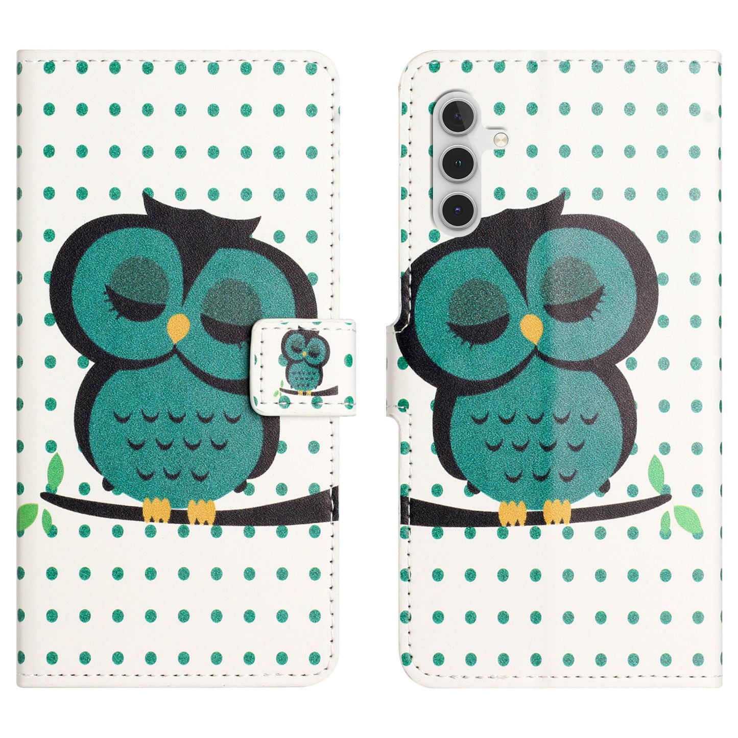 For Samsung Galaxy S24 Case PU Leather Drop-proof Phone Case with Wallet - Dots  /  Owl