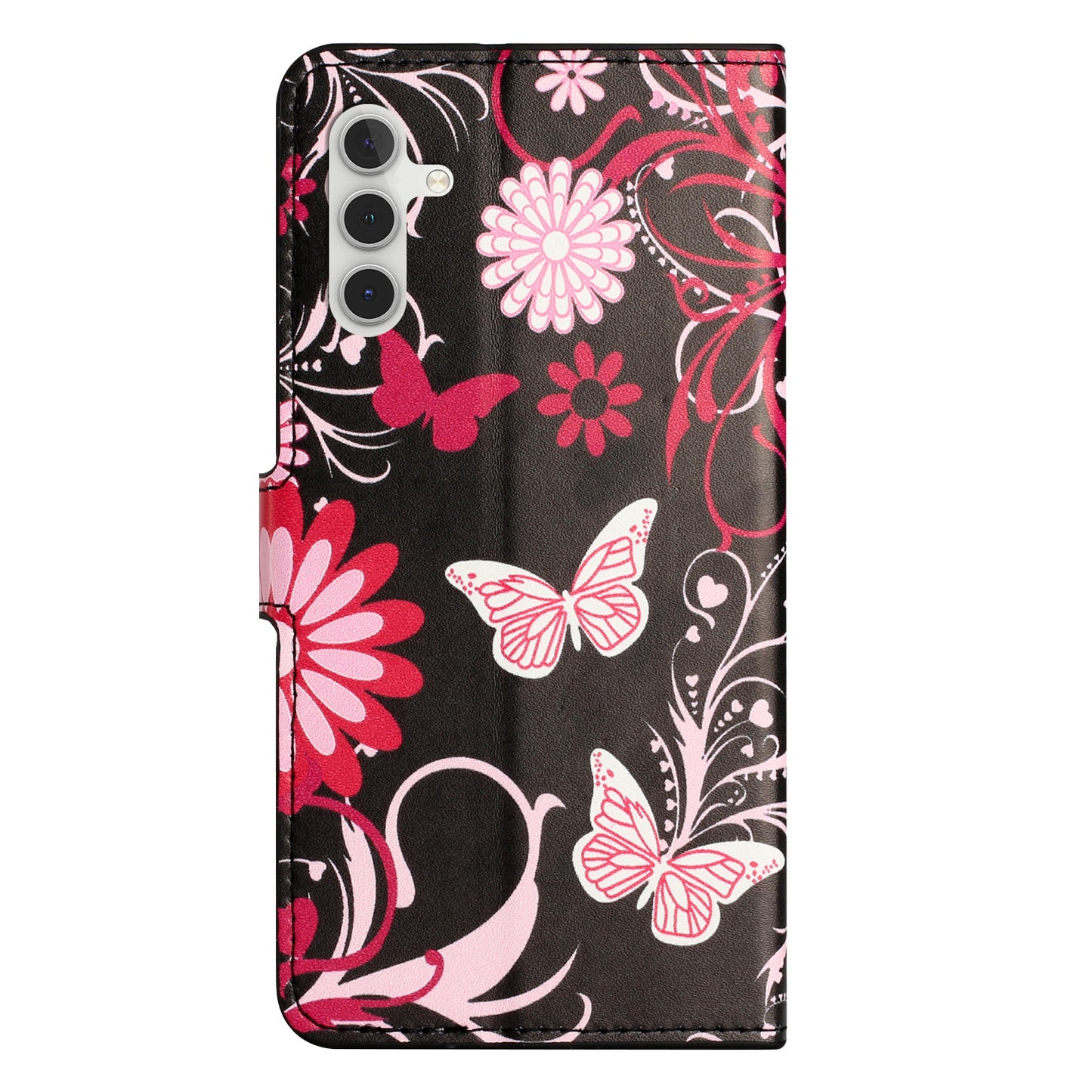 For Samsung Galaxy S24 Case PU Leather Drop-proof Phone Case with Wallet - Black  /  Butterflies