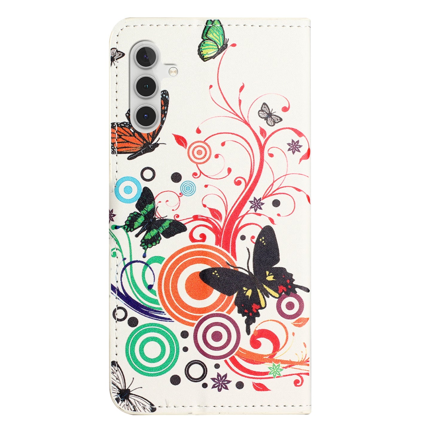 For Samsung Galaxy S24 Case PU Leather Drop-proof Phone Case with Wallet - White  /  Butterflies