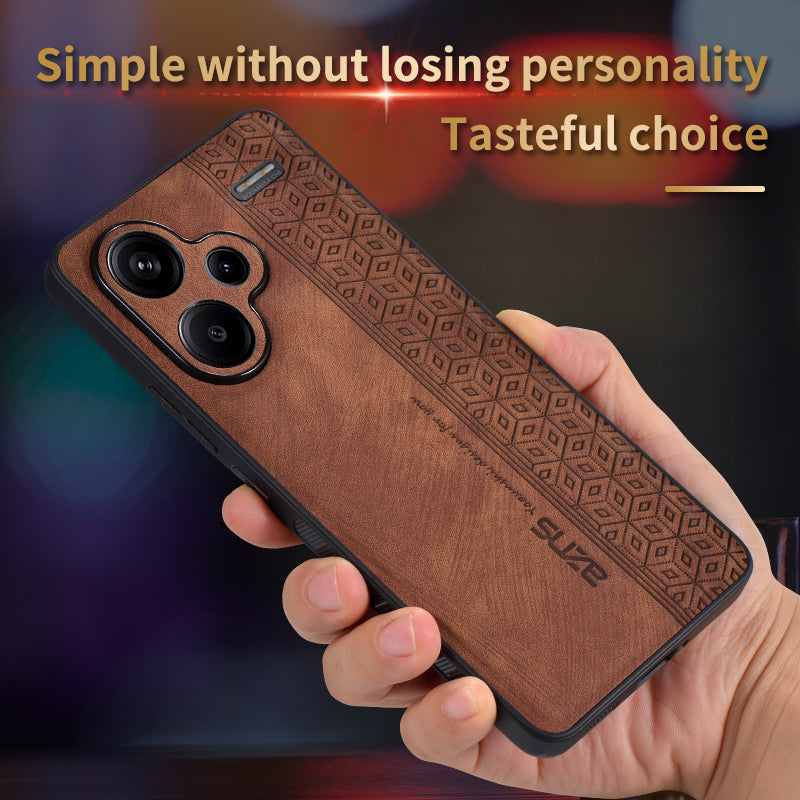 AZNS For Xiaomi Redmi Note 13 Pro+ 5G Case Imprinted PU Leather + TPU Cell Phone Cover - Brown