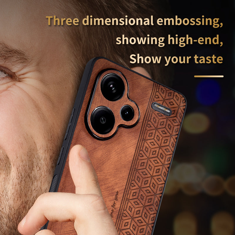 AZNS For Xiaomi Redmi Note 13 Pro+ 5G Case Imprinted PU Leather + TPU Cell Phone Cover - Black