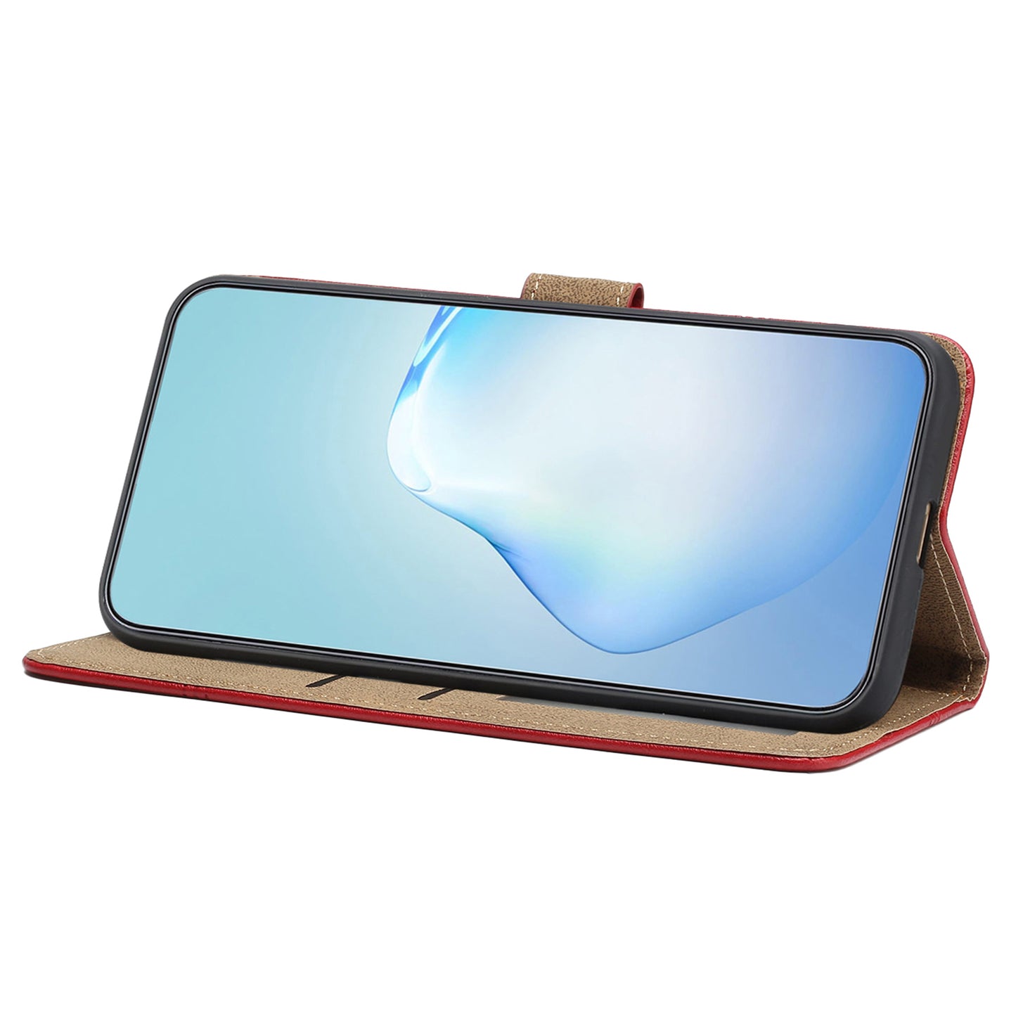 For Samsung Galaxy S24 Case PU Leather Line Imprinted Wallet Stand Phone Cover - Red