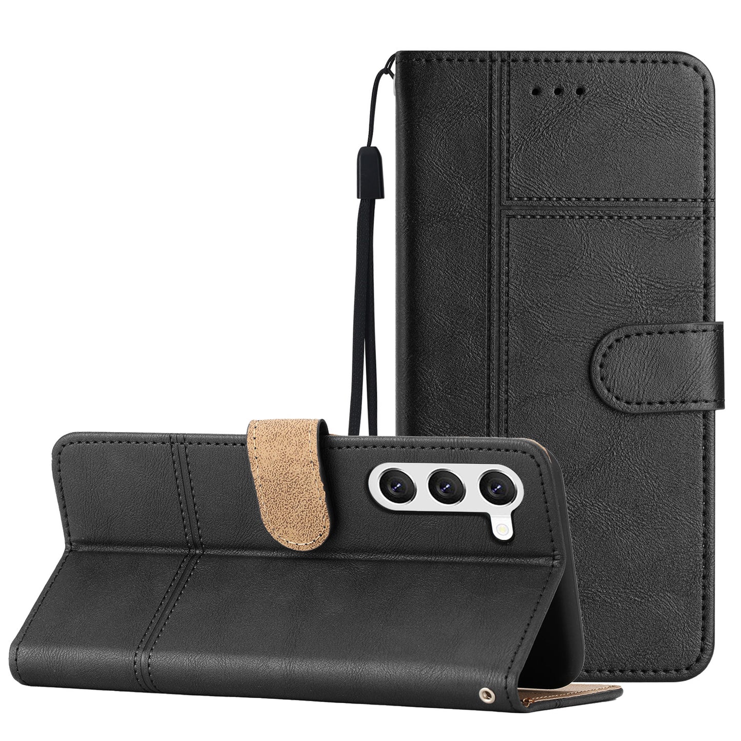 For Samsung Galaxy S24+ Leather Case Line Imprinted Flip Stand Phone Wallet Cover - Black
