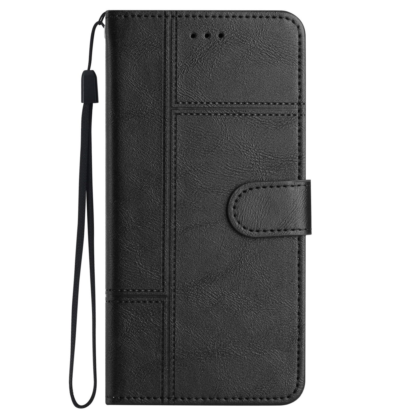For Samsung Galaxy S24+ Leather Case Line Imprinted Flip Stand Phone Wallet Cover - Black