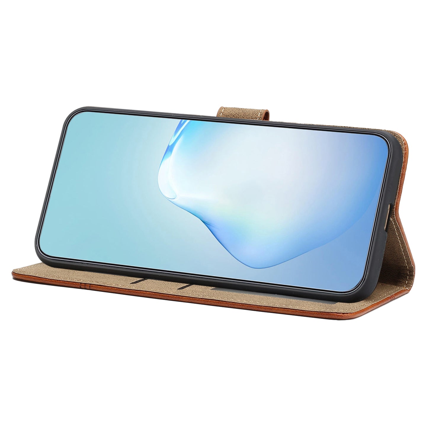 For Samsung Galaxy S24+ Leather Case Line Imprinted Flip Stand Phone Wallet Cover - Brown