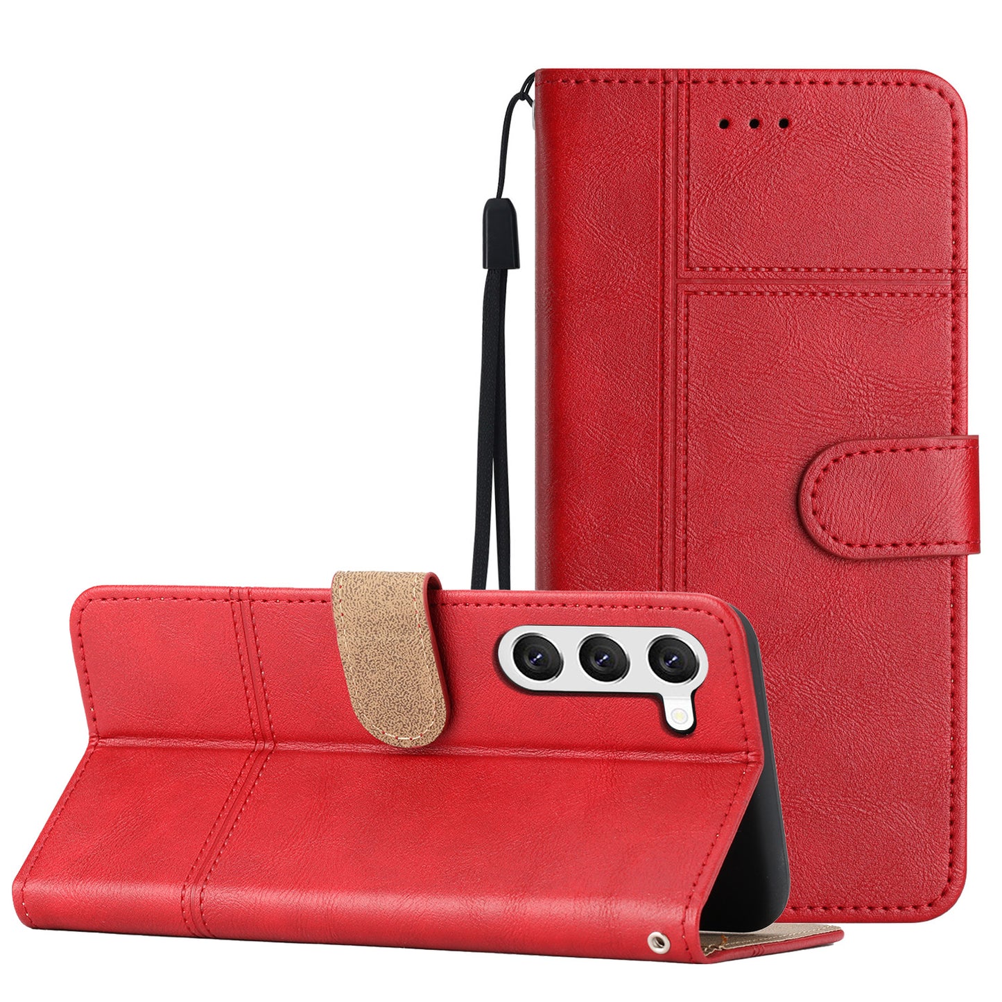 For Samsung Galaxy S24+ Leather Case Line Imprinted Flip Stand Phone Wallet Cover - Red